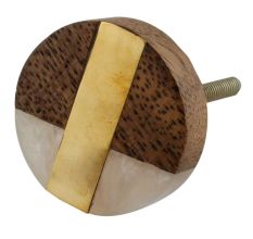 Ivory Brass And Natural Wood Dresser Knob